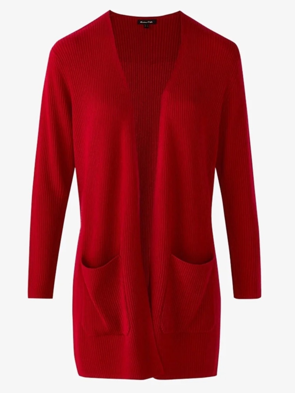 Massimo Dutti Open-Front Red Ribbed Cardigan